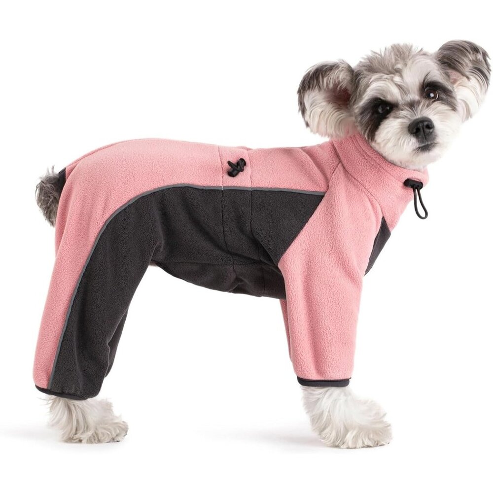 Small Pink & Gray Fleece Dog Jacket With Zipper Pockets